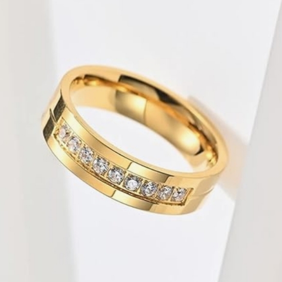 Mens Wedding Band Stainless Steel Gold Plated Ring with High Quality CZ. - Picture 5 of 9